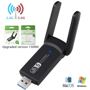 WiFi USB 3,0 Адаптер 1300 Мбит/с Bluetooth 4,2 Двухдиапазонный 2,4 ГГц и 5 ГГц Wifi Usb Для Настольных ПК, ноутбуков, сетевых карт, Беспроводного Приемника