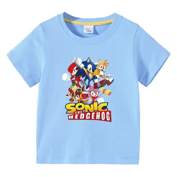 2023 Новая детская одежда Sonic, корейская версия Детской летней футболки с короткими рукавами для мальчиков и девочек, Топ-футболка