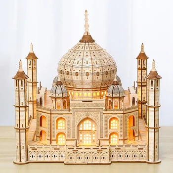 3D Деревянная головоломка Королевский замок Тадж-Махал Со светодиодной подсветкой В сборе Наборы для сборки моделей DIY Украшение стола Игрушки для детского подарка