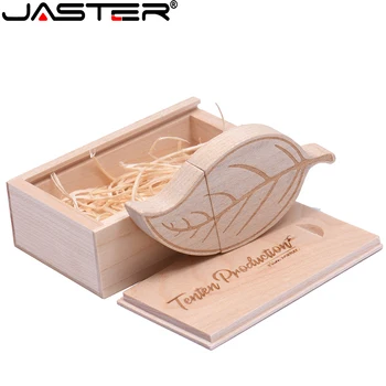 JASTER Leaf USB Флэш-накопители 128 ГБ Деревянная Коробка Memory Stick Бесплатный Пользовательский Логотип Pen Drive 64 ГБ Креативная Фотостудия Подарок 32 ГБ