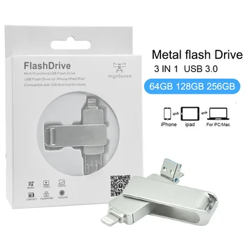 USB3.0 Флэш-накопитель 64 ГБ 128 ГБ для iPhone ipad/lightning IOS USB-накопитель флешка Memory Flash Stick 3 в 1 флешка 32 ГБ 256 ГБ