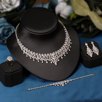 Высококачественный Ювелирный набор, изысканные серьги с кубическим цирконием, ожерелье, браслет, кольцо для женщин, Аксессуары для свадебной вечеринки, подарок