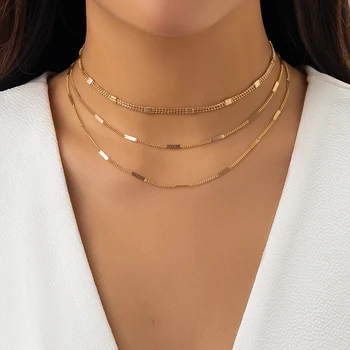 Многослойное Простое ожерелье-цепочка для женщин, модные золотые и серебряные короткие ожерелья-чокеры для женщин, Модные ювелирные изделия 2023