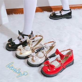 Женская обувь в японском стиле лолиты, студенческая обувь Luoli, милые туфли принцессы с бантом, кружевная обувь в стиле колледжа, обувь для косплея с круглым носком