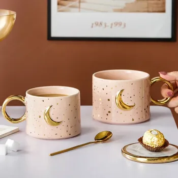 Элегантная и простая керамическая чашка 300 мл с золотой обработкой, креативное кофейное молоко для домашнего офиса, звезда, изысканная керамическая чашка, подарочная пара
