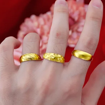 24K Желтое золото, 4 мм Широкое глянцевое ювелирное кольцо для женщин, мужчин, влюбленных, Золотое кольцо с гипсофилой, пара, подарок на Свадьбу, День рождения, изысканные ювелирные изделия