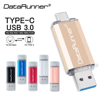 Новый DataRunner 128 ГБ USB 3,0 TYPE C USB Флэш-накопитель 32 ГБ 64 ГБ 256 ГБ 512 ГБ Флешка 2-В-1 Флэш-накопитель USB Memory Stick