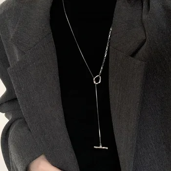 Модное Простое Металлическое Геометрическое ожерелье серебристого цвета для женщин, ожерелье на длинной цепочке из нержавеющей Стали, Свитер, ювелирные изделия, подарок 2022