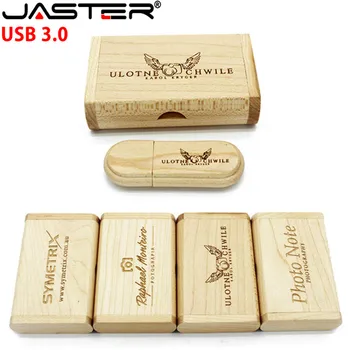 JASTER USB 3,0 флэш-накопитель из кленового дерева 8 ГБ 16 ГБ 32 ГБ 64 ГБ с деревянной подарочной коробкой Флеш-накопитель с бесплатной выгравировкой логотипа