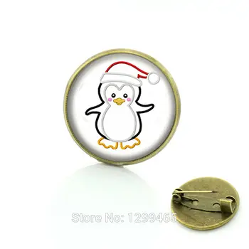 Рождественская одежда в виде пингвина, Рождественская шляпа, броши, булавки, ювелирные изделия для мужчин и женщин, подарок для ребенка, медаль с куполом из стеклянного кабошона C29