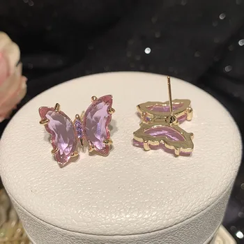 Двуцветные серьги с фиолетовой бабочкой из циркона для женщин