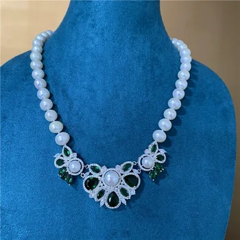 Ожерелье из натурального пресноводного жемчуга 9-10 Почти круглое короткое женское ожерелье