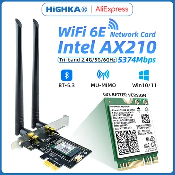 WiFi 6E Ax210 Сетевая карта PCI Express Intel AX210NGW Bluetooth 5,3 Трехдиапазонный 2,4G/5G/6 ГГц Беспроводной адаптер Wi-Fi 5 AC8265 для ПК