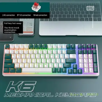 Механическая клавиатура K6 Беспроводная RGB BT5.0 2,4 ГГц Type-C Проводная Трехрежимная Профильная игровая клавиатура 100 клавиш с горячей заменой