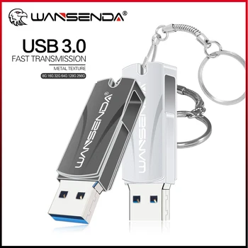 Wansenda Металлический USB 3,0 Флэш-Накопитель Портативный Высокоскоростной Флеш-накопитель 256 ГБ 128 ГБ 64 ГБ 32 ГБ 16 ГБ 8 ГБ Cle USB Memory Stick + Кольцо для ключей