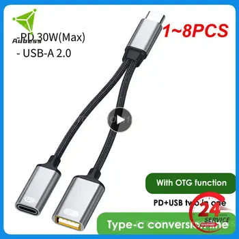 1-8 шт 2 в 1 USB C OTG кабель-адаптер Type-C для мужчин и USB-C для женщин 30 Вт PD Быстрая зарядка с USB-разветвителем для ноутбука