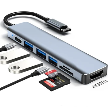 USB 3.0 Type C, совместимый с HDMI адаптер, док-станция С устройством чтения карт 4K SD / TF PD Для MacBook Pro, аксессуары для ПК