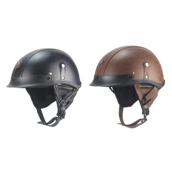 Мотоциклетный шлем размера M, L, Xl, ретро-стиль, полушлем, Круизный кожаный шлем, защитное снаряжение для езды на мотоцикле