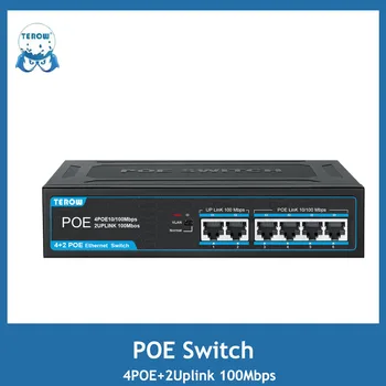 Коммутатор POE 4 Порта + 2 Восходящих канала Fast Ethernet Switch 100 Мбит/с Сетевой коммутатор RJ45 Инжекторный Переключатель для IP-камеры/Беспроводной точки доступа/CCTV