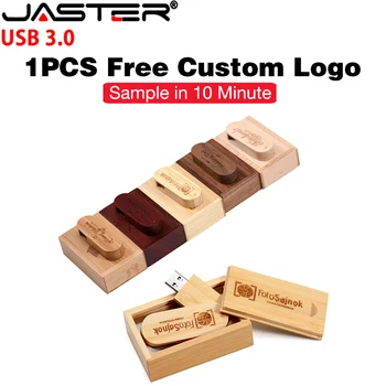 Логотип JASTER USB 3.0, вращающийся деревянный usb + коробка, флэш-накопитель 4 ГБ 16G 32 64G memory stick фотография свадьбы